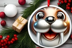 Walrus Christmas Round Ornament Sublimation PNG Product Image 2
