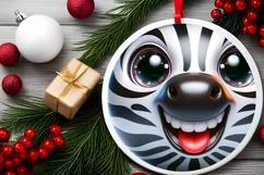 Zebra Christmas Round Ornament Sublimation PNG Product Image 2