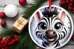 Zebra Christmas Round Ornament Sublimation PNG Product Image 2