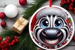Zebra Christmas Round Ornament Sublimation PNG Product Image 2