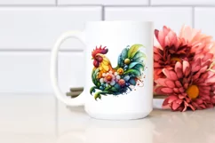 Vibrant Chicken with Flowers, Abstract PNG Product Image 2