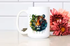 Vibrant Tiger in Abstract Frame, Watercolor PNG Product Image 2