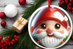 Gnome Christmas Round Ornament Sublimation PNG Product Image 2