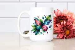 Abstract Vibrant Watercolor Butterfly with Plant Leaves, Product Image 2