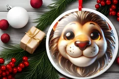 Lion Christmas Round Ornament Sublimation PNG Product Image 2