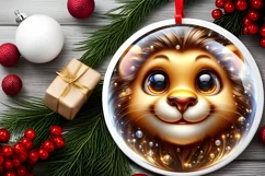Lion Christmas Round Ornament Sublimation PNG Product Image 2