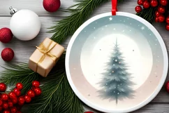 Watercolor Christmas Reindeer Round Sublimation PNG Product Image 2