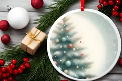 Watercolor Christmas Reindeer Round Sublimation PNG Product Image 2