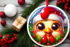 Round Cristmas Ornament with Chicken and Deer PNG Product Image 2