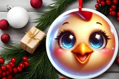 Chicken Christmas Round Ornament Sublimation PNG Product Image 2