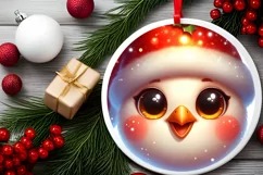 Christmas Chicken Smiling Round Ornament Sublimation PNG Product Image 2