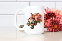 Detailed Watercolor of a Small Gnome Caring a Large Zinnia Product Image 2
