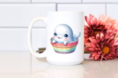 Adorable Baby Beluga Whale in Wooden Bucket | Clipart Product Image 2