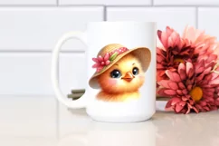 Watercolor Funny Chick Portrait | Sun Hat | Big Eyes Product Image 2
