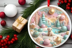 Colorful Winter Scene with Puppy Round Ornament Sublimation Product Image 2