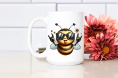 Funny Bee Portrait with Sunglasses and Rocker Sign | Clipart Product Image 2