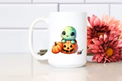 Cute Baby Otter Popping out from Halloween Pumpkin PNG Product Image 2