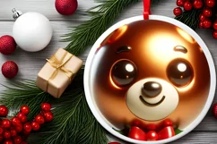 Shiny Christmas Bear Round Ornament Sublimation PNG Product Image 2