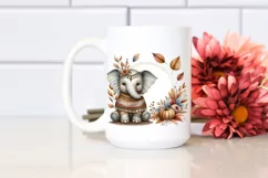 Cute Baby Elephant with Autumn Leaves Watercolor Product Image 2