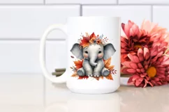 Cute Baby Elephant with Autumn Leaves Watercolor Product Image 2