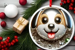 Christmas Dog Smiling Round Ornament Sublimation PNG Product Image 2