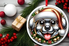 Christmas Dog Smiling Round Ornament Sublimation PNG Product Image 2
