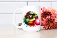 Quirky Frog Portrait Blowing Chewing Gum | Clipart Product Image 2