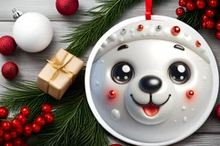 Christmas Polar Bear Smiling Round Ornament Sublimation PNG Product Image 2