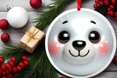 Christmas Polar Bear Smiling Round Ornament Sublimation PNG Product Image 2