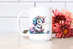 Cute Baby Unicorn Fishing in Style | Sublimation Clipart Product Image 2