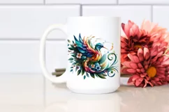 Vibrant Bird with Flowers, Abstract PNG Product Image 2