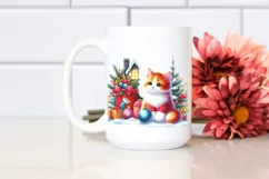 Watercolor Cat with Christmas Decorations PNG Product Image 2
