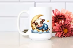 Cute Baby Cow Sleeping on the Moon Clipart Product Image 2