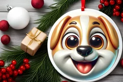 Dog with big eyes Round Christmas Ornament Sublimation PNG Product Image 2