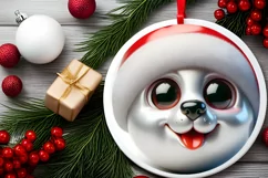 Christmas Dog Smiling Round Ornament Sublimation PNG Product Image 2