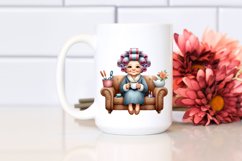 Watercolor Old Lady Sitting on Sofa Clipart Product Image 2