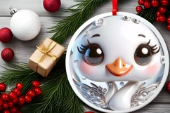 Christmas Swan Smiling Round Ornament Sublimation PNG Product Image 2