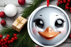 Christmas Swan Smiling Round Ornament Sublimation PNG Product Image 2