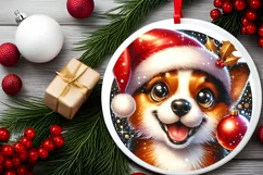Christmas Dog Smiling Round Ornament Sublimation PNG Product Image 2
