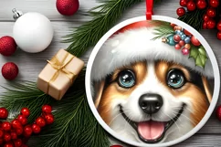 Christmas Dog Smiling Round Ornament Sublimation PNG Product Image 2