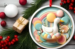 Colorful Scene with Duck Round Ornament Sublimation PNG Product Image 2