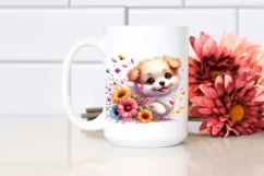 Cute Watercolor Dog with Petals Clipart Product Image 2