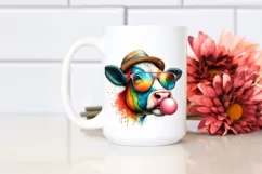 Quirky Cow Portrait Blowing Chewing Gum | Clipart Product Image 2
