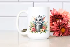 Centered Cute Baby Dragon with Flowers PNG Product Image 2