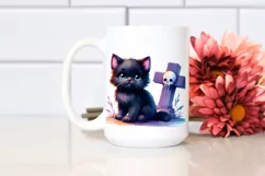 Cute Baby Black Cat Halloween | Sublimation Clipart Product Image 2