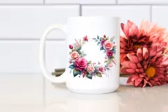 Washed Watercolor Vibrant Floral Frame with Pink Roses, Product Image 2