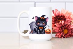 Cute Halloween Black Cat Watercolor Clipart Product Image 2