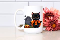 Cute Halloween Black Cat Watercolor Clipart Product Image 2