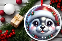 Christmas Seal Smiling Round Ornament Sublimation PNG Product Image 2