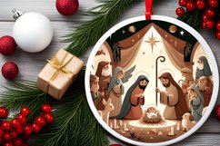 Cartoon Nativity Scene Round Ornament Sublimation Product Image 1